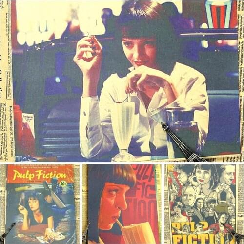 Pulp Fiction Classic movie Vintage Retro Matte Kraft Paper Antique Poster Pub The Coffee Shop Wall Sticker