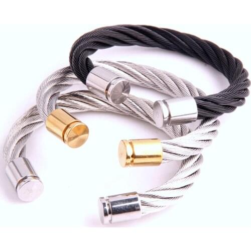 Hot Sale Classical Handmade Braiding Men Bracelet Handmade Stainless Steel Hemp Rope Buckle Open Bangles Pulseira