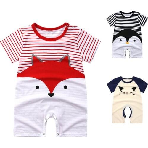 0-24M Infant Newborn Baby Girls Bodysuits Baby Clothes Summer Cartoon Animal Stripe Print Romper Jumpsuit Clothes Outfits
