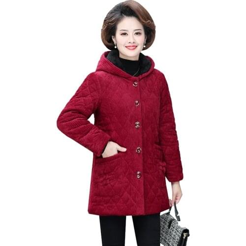 New Women Winter Down Cotton Oversized Jacket Female All-match Warm Outwear Corduroy cotton jacket plus velvet thickening Parker