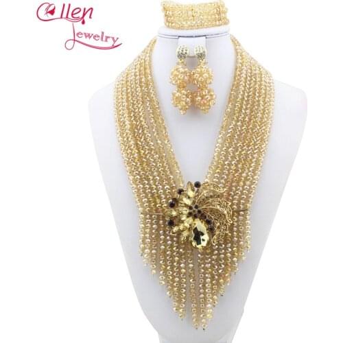 Faultless Charming African Beads Jewelry Set nigerian wedding bridal Crystal Beads Necklace Set African style necklace W8707