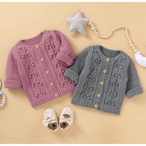 Infant Newborn Baby Girl Solid Handmade Bubble Ball 3D texture knitted Cardigan Autumn Winter Warm Outfits Sweater Jackets Coats