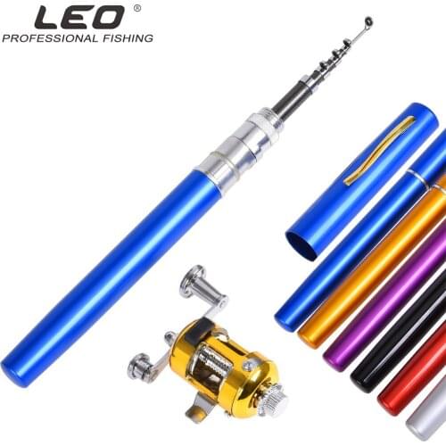 LEO Portable Pocket Telescopic Mini Fishing Rod Pole Pen Shape Folded Fishing Rod With Reel Wheel For Outdoor River Lake Fishing