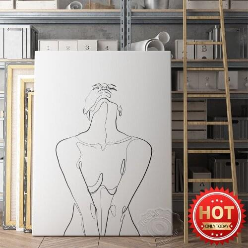 Korean Style Simplicity Character Line Sketch Art Poster, Nordic Retro Style Art Prints, Living Room Sofa Backgroud Decor Mural
