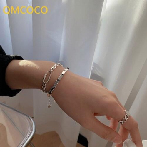 QMCOCO 925 Silver Couples Bracelet For Women Trendy Hip-Hop Vintage Creative Design Simple Thick Chain Cross Party Jewelry Gifts