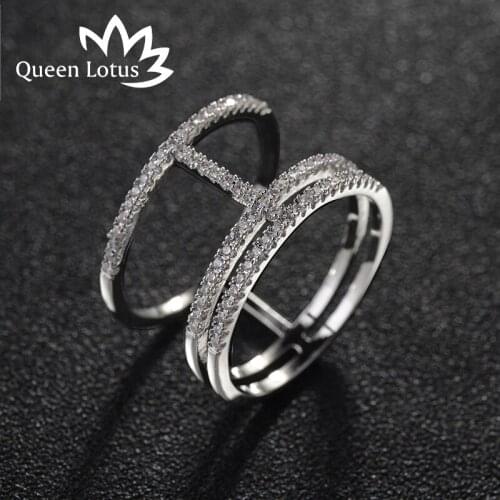 Queen Lotus Fashion Gorgeous Women Rings White Gold Color Wide Double Row Micro Zircon Ring Jewelry Wedding Aneis Delicado 2017