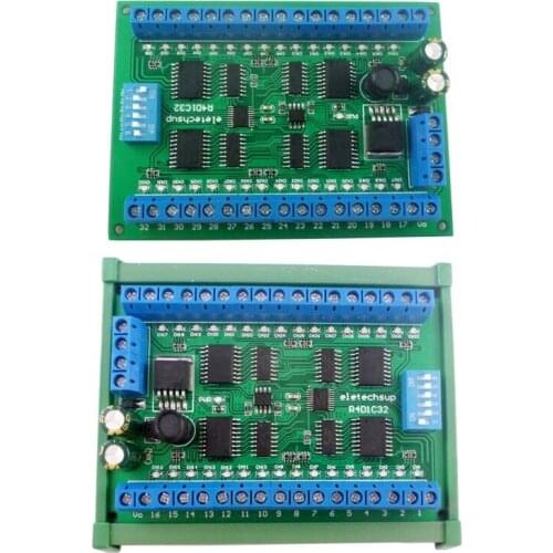 DC 12V 24V 32-Channels DIN35 C45 Rail Box RS485 Modbus RTU ULN2803A Darlington Transistor Controller PLC IO expansion Board