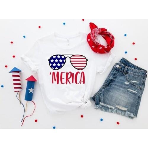 America Independence Day Custom Patriotic FLAG Shirt Tee Color printing Tongue glasses Tops Streetwear harajuku 100%cotton goth
