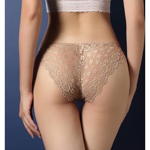 Sexy Women Lace Underwear Panties Low Waist See Through Floral Comfortable Cotton Lingerie Thong Temptation Hot Girls G-String