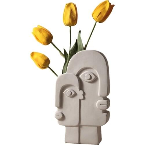 Nordic Original Ceramic Vases Artificial Flowers Bonsai Handmade Creative Human Face Vase Ornaments Porch Crafts Home Decoration