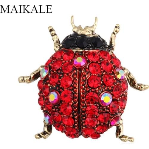 MAIKALE Crystal Ladybug Brooch Pins Enamel Insect Brooches for Women Kids Clothes Shawl Shirt Bag Accessories Charm Broche Gifts