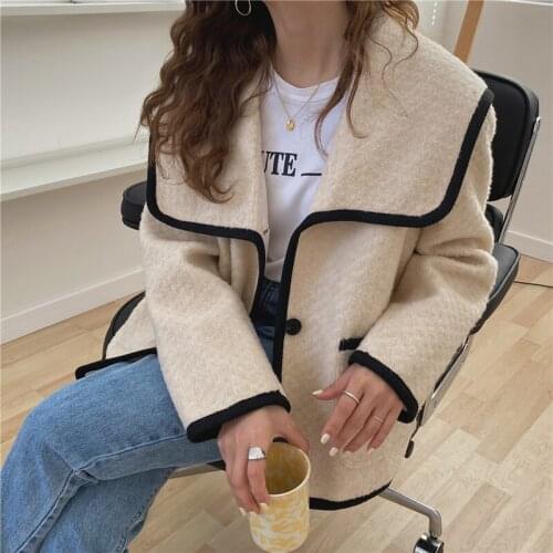 2021 New Korean Coat Jacket Office Lady Women Loose Elegant Gentle Outwear Casual Chic Sailor Collar Short Tops
