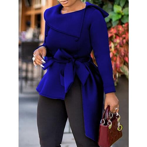 Autumn African Women Blouse Tops 2019 Winter irregular Shirt O Neck Office Ladies Work Wear Elegant Black Asymmetrical Tops