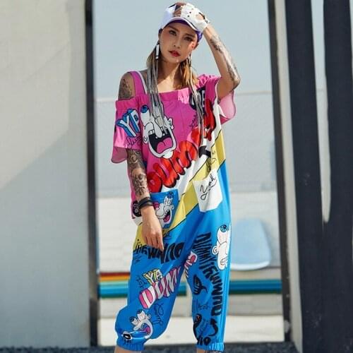 Hip Hop Costume Cute Cartoon Jumpsuit Women Loose Street Dance Clothing Jazz Dancing Outfits Nightclub Stage Show Wear DT904