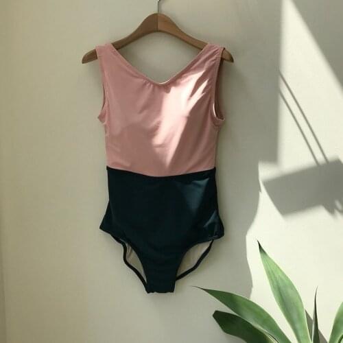 2021 new color matching one-piece swimsuit women Japanese and Korean ins style simple sexy high waist bikini