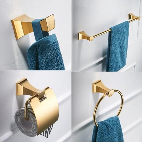 Gold Bathroom Accessories Set Toilet Bursh Holder Gold Polished Towel Ring Bath Corner Shelf Wall Mount Bathroom Products Hook