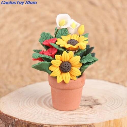 1:12 DollHouse Miniature Flowers Bonsai Mini Potted Plant Flowers Pot Decor Toy Bonsai Model Kids Play Toy