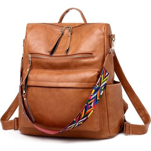 2019 Women leather Backpacks High Quality Rucksacks For Girls Solid Travel Luxury Designer Bagpack Ladies Sac A Dos Female Pack