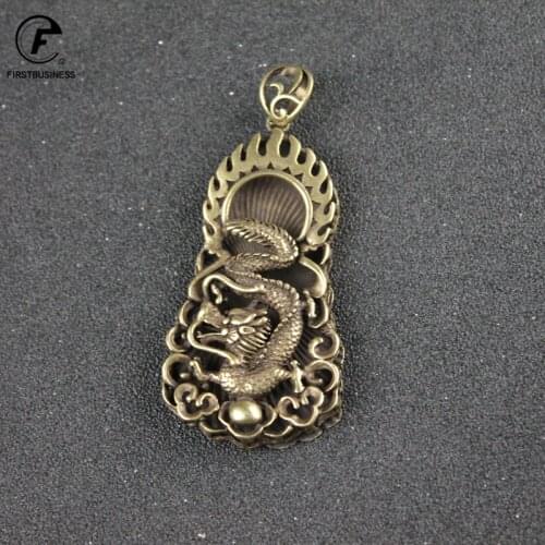 2021 New Style Antique Copper Chinese Dragon Pendant Necklace Animal Lucky Blessing Chinese Characters FU New Year Present