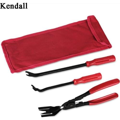 3pcs/Set Auto Car Door Panel Remover Clip Trim Auto Fastener Pliers Puller Tool Retaining Clip Remover Pry Bar Tool + Nylon Bag
