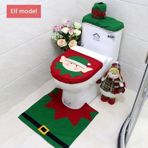 3pcs Christmas Red Bathroom Rug Set Santa Claus Snowman Decorative Toilet Seat Cover New Year Christmas Decorations for Home