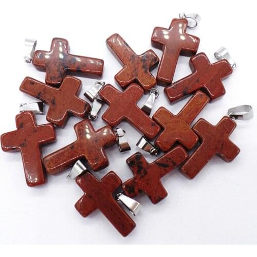 50Pcs 25x18x6mm Wholesale Natural Brown Mahogany Obsidian Cross Pendant Bead DIY Earrings Handmade Jewelry Accessories S658
