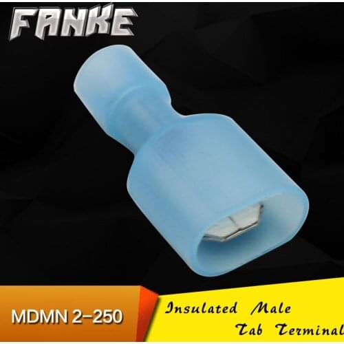500pcs/lot MDFN2-250 Nylon Fully Insulated Male Tab terminal /16-14AWG 1.5-2.5mm2 6.3 plug spring / cold ends of copper nose