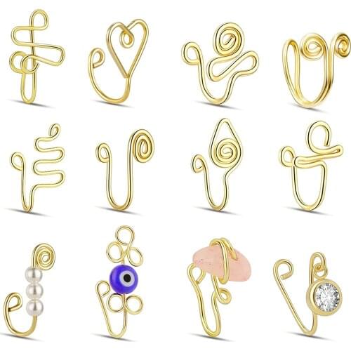 12 Pcs African Nose Cuff Non Piercing Clip On Nose Ring for WomenCrystal Pearl Nose Cuffs Fake Nose Cuff for Women and Girls