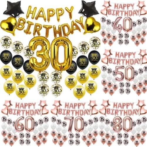 Amawill Black Rose Gold Latex Balloons Confetti Ballon Set Happy Birthday Years Party Decor Anniversary Birthday Letter Balloon