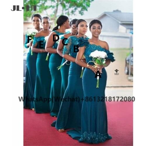 Teal Mermaid Bridesmaid Dresses with Lace Wedding Party Dress Robe Demoiselle D-honneur Cheap Zipper Back Affrican Wedding Guest