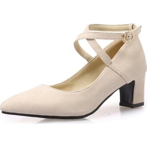 Big Size 11 12 13 14 15 16 17 ladies high heels women shoes woman pumps Rough heel Pointed Roman style Shallow mouth