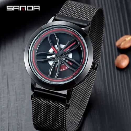 SANDA Rotate dial Mens Watches Top Brand Luxury Rose Gold Mesh Watch Men Fashion Business Wrist watches Relogio Masculino P1009