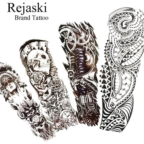 Long Full Mechanical Robot Arm Temporary Tattoo Sticker For Men Women Skull Poker Tatoos Paper Paste Body Art Fake Rose Tattoos