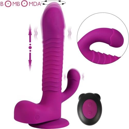 Double Vibrating Rabbit Vibrator G Spot Stimulate Wireless Remote Simulation Penis Rotating Ball Dildo Vibrator Adult Sex Shop