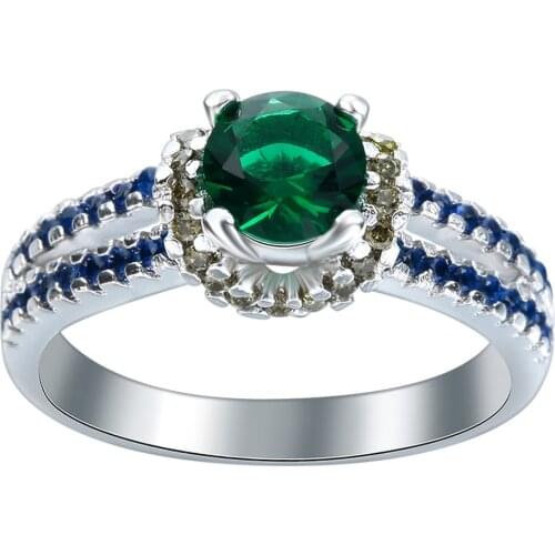 Hainon Fashion Silver Color Pave Setting Green Zircon Wedding Ring for Women High Quality Engagement Party Gift Jewelry Ring