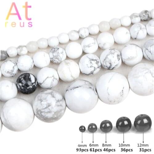 Import White Howlite Turquoises Natural Stone Round Loose Beads 15" Strand 4 6 8 10 12MM Pick Size For DIY Jewelry Lava Matte