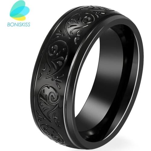 Boniskiss Black Flower Ring Fashion 8mm Famous Brand Men Jewelry Figure Rings Luxury Stainless Steel Bijoux Ring Anillos