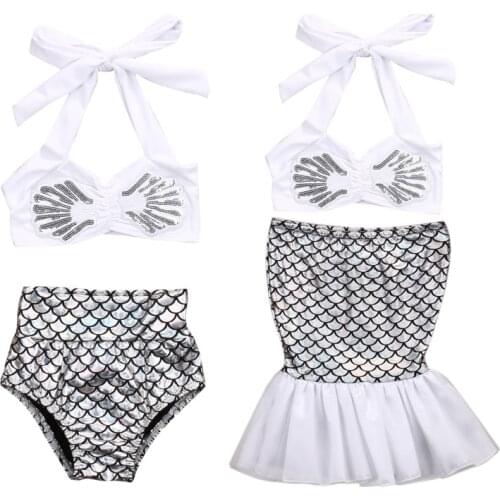 1-6Y Baby Girls Swimwear 2021 Summer Mermaid Kids Swimsuit Children Bikini Set Baby Bathing Suit Beachwear