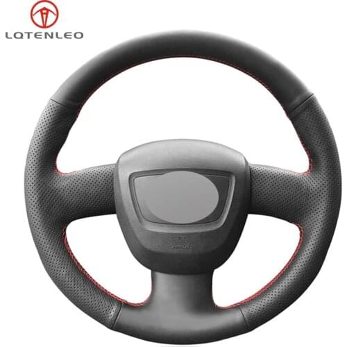 LQTENLEO DIY Car Steering Wheel Cover Black Genuine Leather For Audi A4 (B8) 2005-2012 A6 (C6) 2007-2011 Seat Exeo 2009-2012