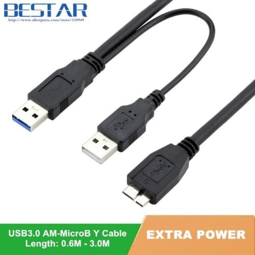 Micro B USB 3.0 External hard Drive Y Cable with USB Power Supply wire microb 1.0m 1.5m 1.8m 3.0m 2ft 3ft 5ft 6ft 10ft Black