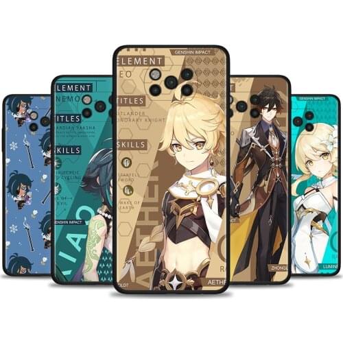 Cute Genshin Impact Clipart Capa for Mi Note 10 Pro Lite Case For Poco X3 NFC M3 Pro M3 F3 F1 Caso For Xiaomi CC9 Pro A3 A2 Lite