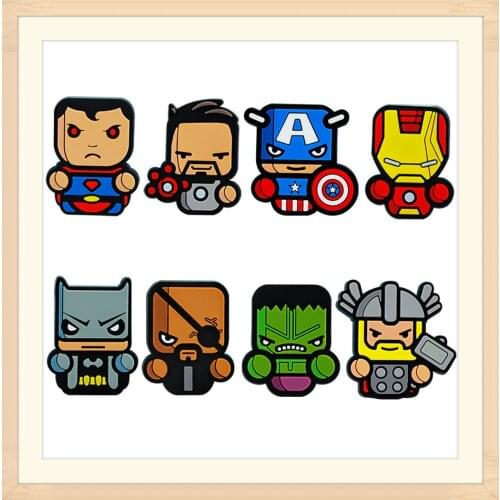 1pcs Movies Super Hero Shoe Croc Charms Decorations Pvc Accessories Cartoon 3D Badges for Batmans Marvels Kids Gift Toys Set