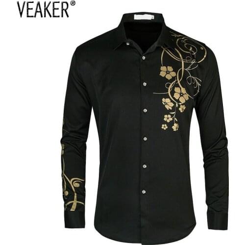 2021 Autumn New Mens Floral Printed Shirts Male Slim Fit Long Sleeve Flower Print Shirt Tops M-5XL
