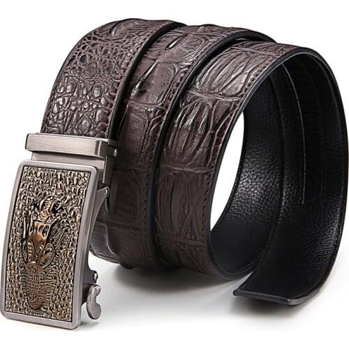 Men fibre leather Croc Design Ratchet Buckle leather belts