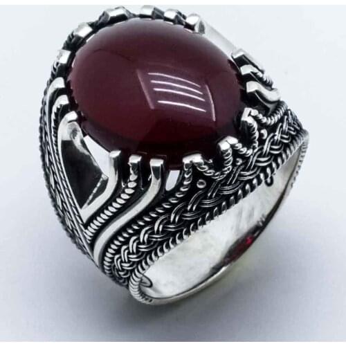 925 sterling Silver Red Agate Stone Men 'S Ring