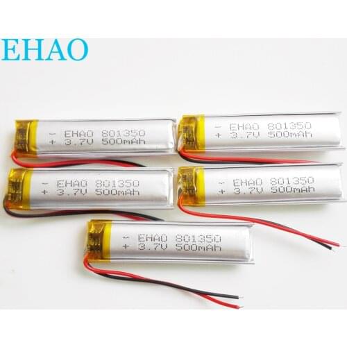 Lot 5 pcs EHAO 801350 3.7V 500mAh Lithium Polymer LiPo Rechargeable Battery Cells For Mp3 bluetooth GPS PSP Speaker Recorder