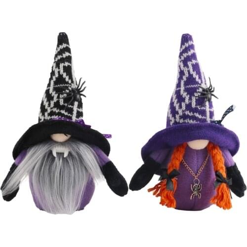 Halloween Spider Couple Gnome Desktop Ornaments Plush Cute Elf Soft Doll Home Desk Craftwork Bedroom Decor Living Room