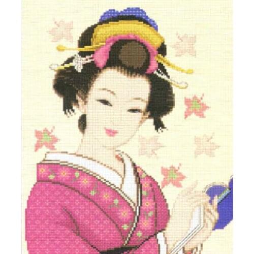 Newest Unprinted Cross Stitch Patterns 14 Count Kits Embroidery Needlework Japanese Geisha Beauty Girl Decor