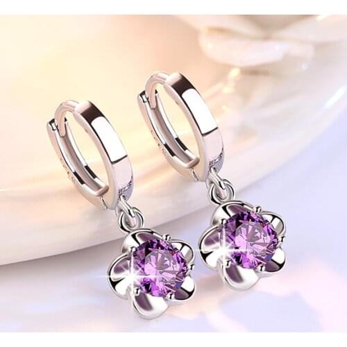 Wholesale Rose Flower Cubic Zirconia 925 Sterling Silver Female Stud Earrings Original Jewelry For Women Drop Shipping Gift