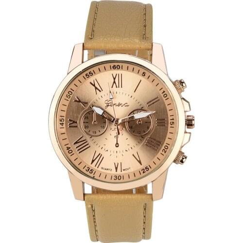 Wholesale Womens Fashion Wrist Watches Roman Numerals Dial Faux Leather Strap Quartz Watch Female Ladies Stylish Gifts